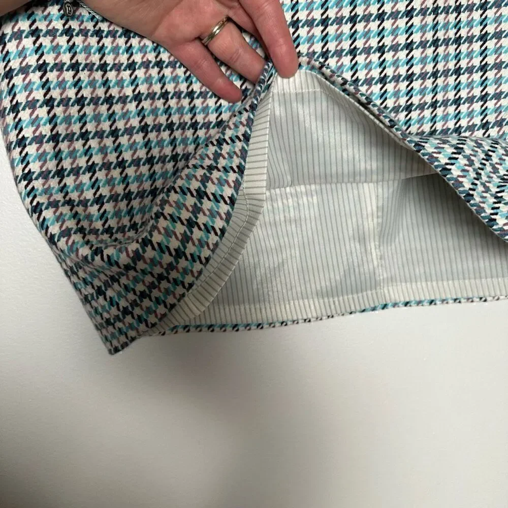 Veronica Beard Arezzo Turquoise Houndstooth Mini Skirt
